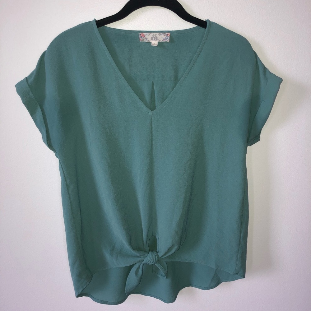 Turquoise Short Sleeve V Neck Top